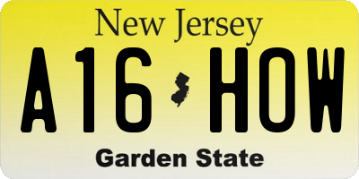 NJ license plate A16HOW