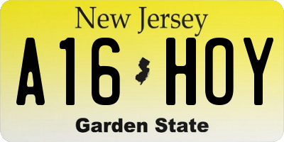 NJ license plate A16HOY