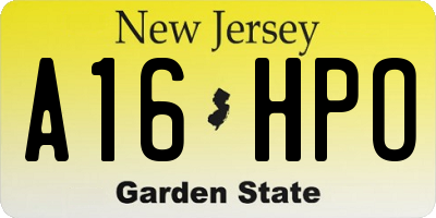 NJ license plate A16HPO