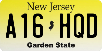 NJ license plate A16HQD