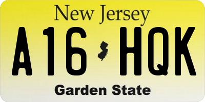 NJ license plate A16HQK