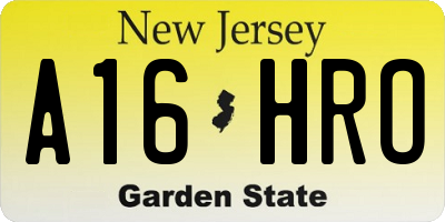 NJ license plate A16HRO