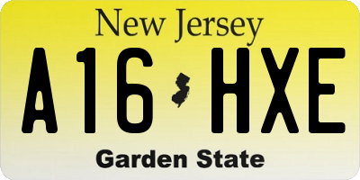 NJ license plate A16HXE
