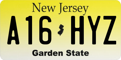 NJ license plate A16HYZ