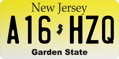NJ license plate A16HZQ