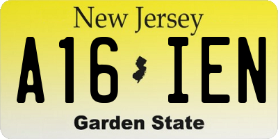 NJ license plate A16IEN
