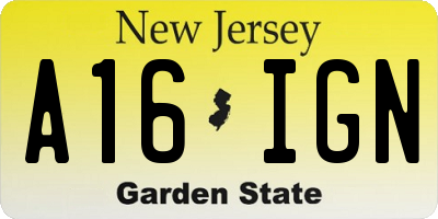 NJ license plate A16IGN