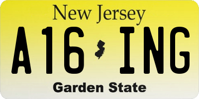NJ license plate A16ING