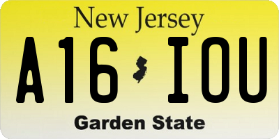 NJ license plate A16IOU
