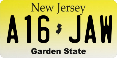 NJ license plate A16JAW
