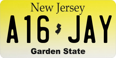 NJ license plate A16JAY