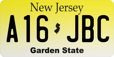 NJ license plate A16JBC