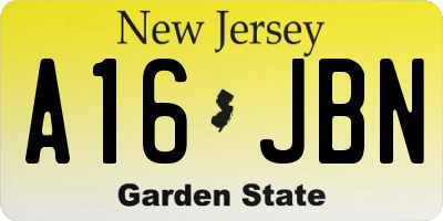 NJ license plate A16JBN