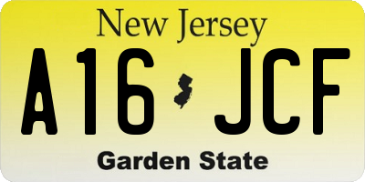 NJ license plate A16JCF