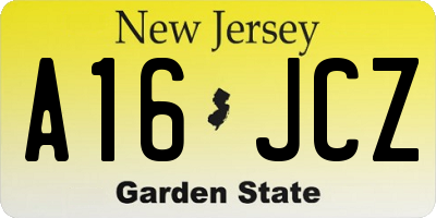NJ license plate A16JCZ
