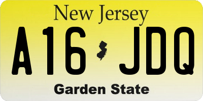 NJ license plate A16JDQ