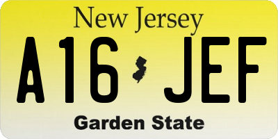 NJ license plate A16JEF