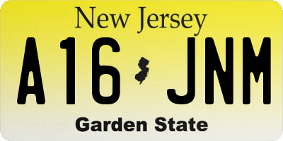 NJ license plate A16JNM