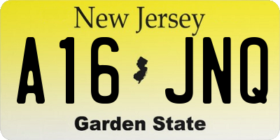 NJ license plate A16JNQ