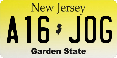 NJ license plate A16JOG
