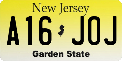 NJ license plate A16JOJ