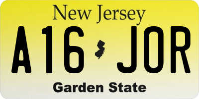 NJ license plate A16JOR