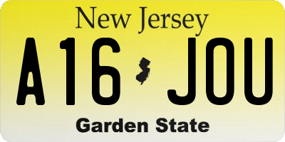 NJ license plate A16JOU