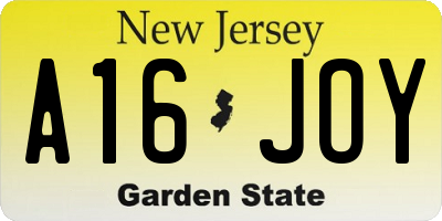 NJ license plate A16JOY