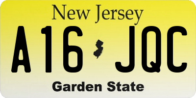 NJ license plate A16JQC