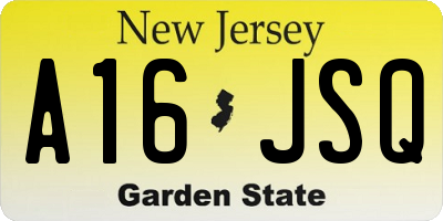 NJ license plate A16JSQ