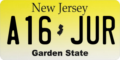 NJ license plate A16JUR
