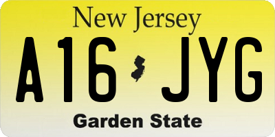 NJ license plate A16JYG