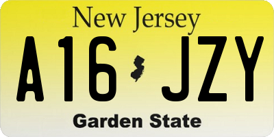 NJ license plate A16JZY