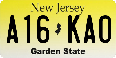 NJ license plate A16KAO