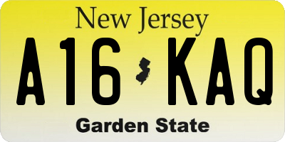 NJ license plate A16KAQ