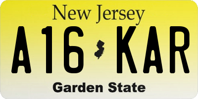 NJ license plate A16KAR