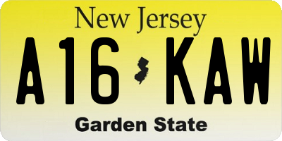 NJ license plate A16KAW