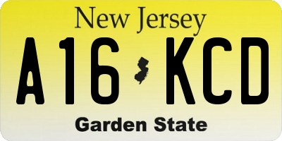 NJ license plate A16KCD
