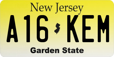 NJ license plate A16KEM