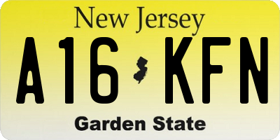 NJ license plate A16KFN