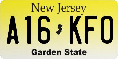 NJ license plate A16KFO
