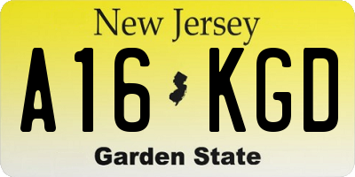 NJ license plate A16KGD