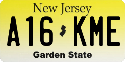 NJ license plate A16KME