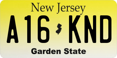 NJ license plate A16KND
