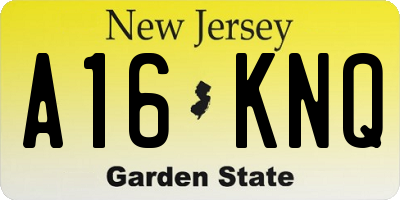NJ license plate A16KNQ
