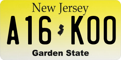 NJ license plate A16KOO