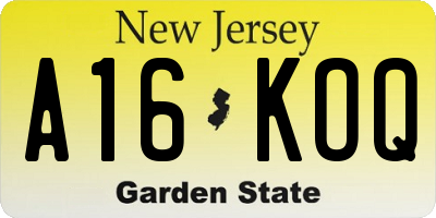 NJ license plate A16KOQ
