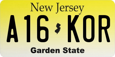NJ license plate A16KOR
