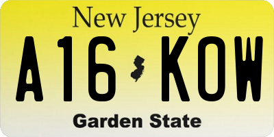 NJ license plate A16KOW