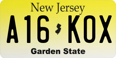 NJ license plate A16KOX